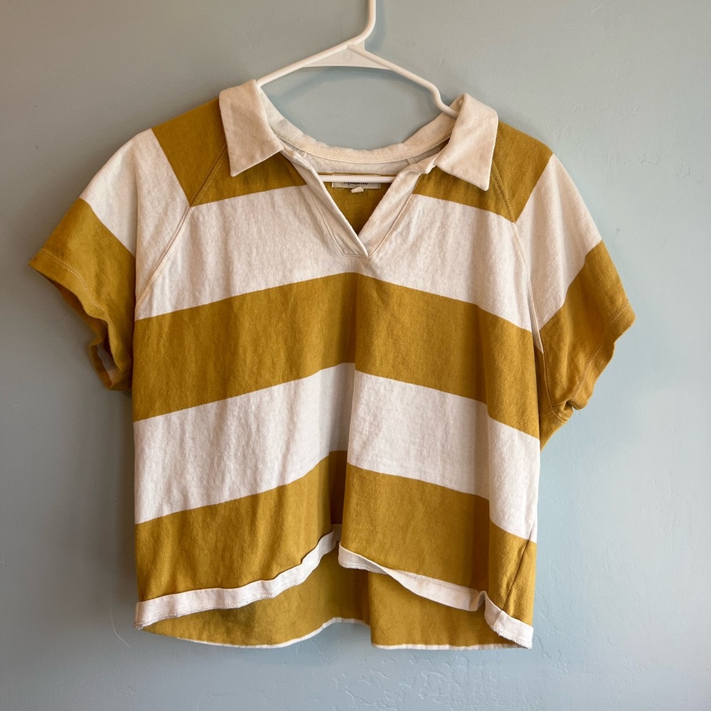 Madewell Yellow and White Striped Collared Tee